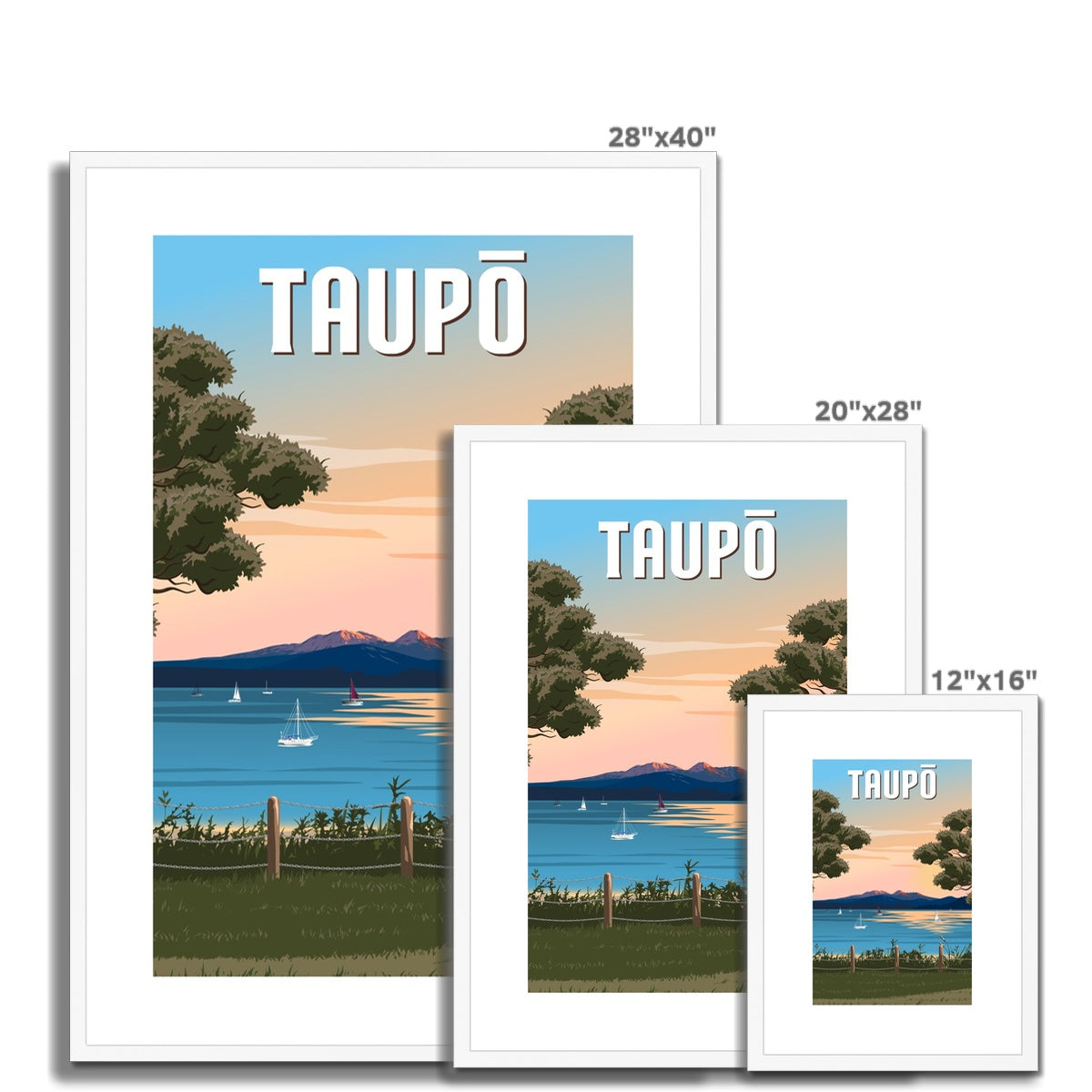 Taupō Sunset Peaks Framed & Mounted Print