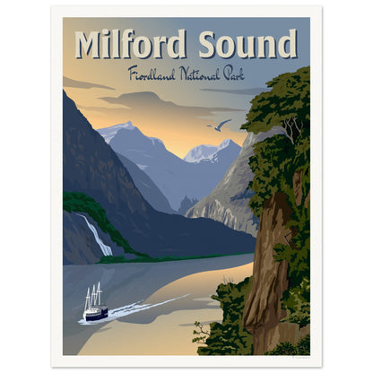 Milford Sound - Fiordland National Park - Travel Poster, New Zealand