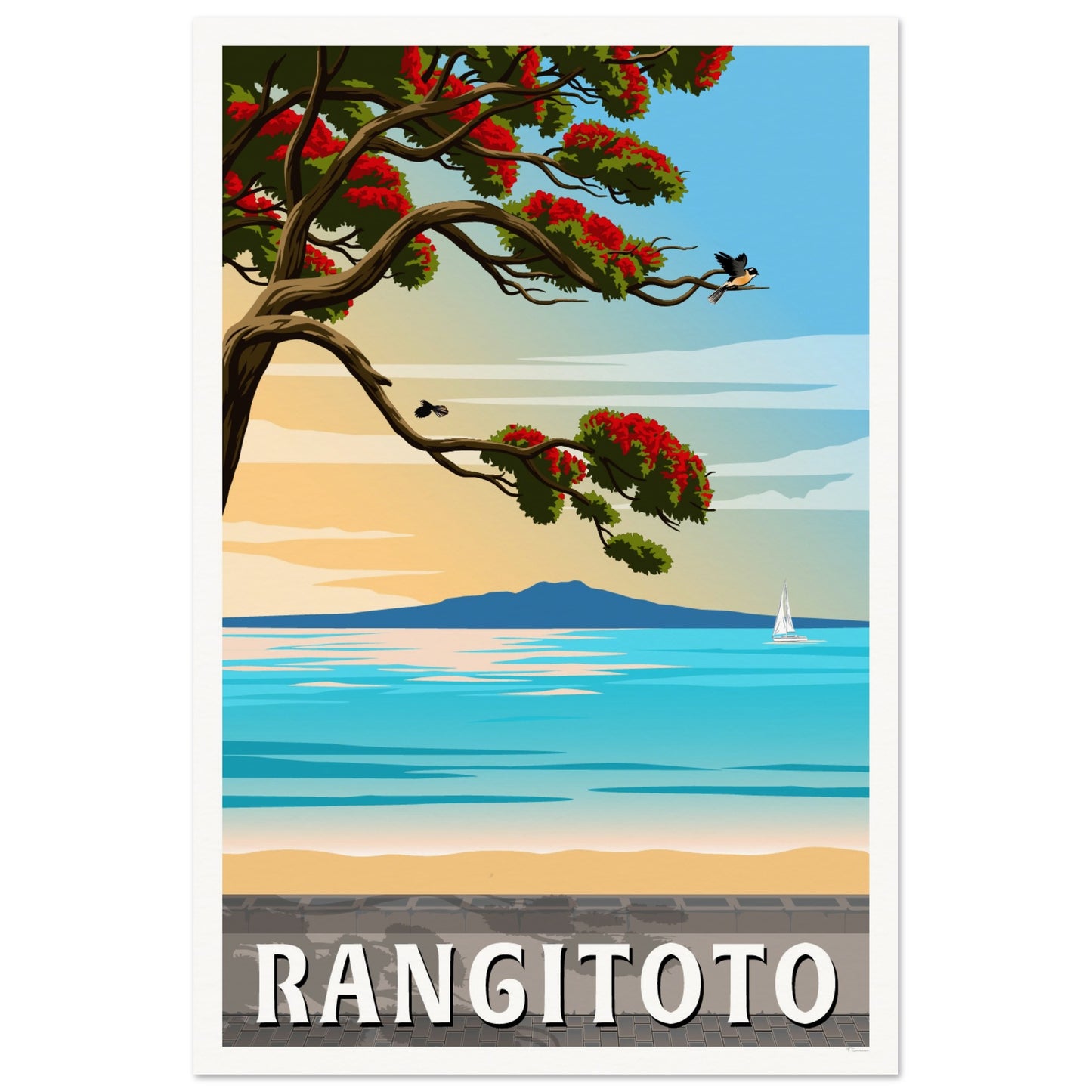 Rangitoto Travel Poster, New Zealand