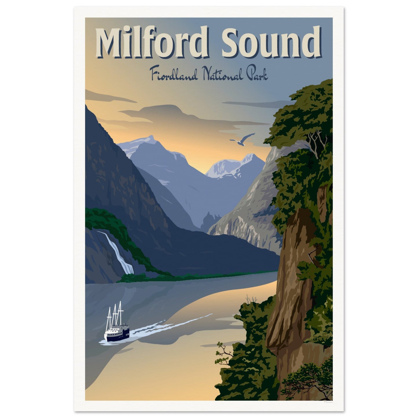 Milford Sound - Fiordland National Park - Travel Poster, New Zealand