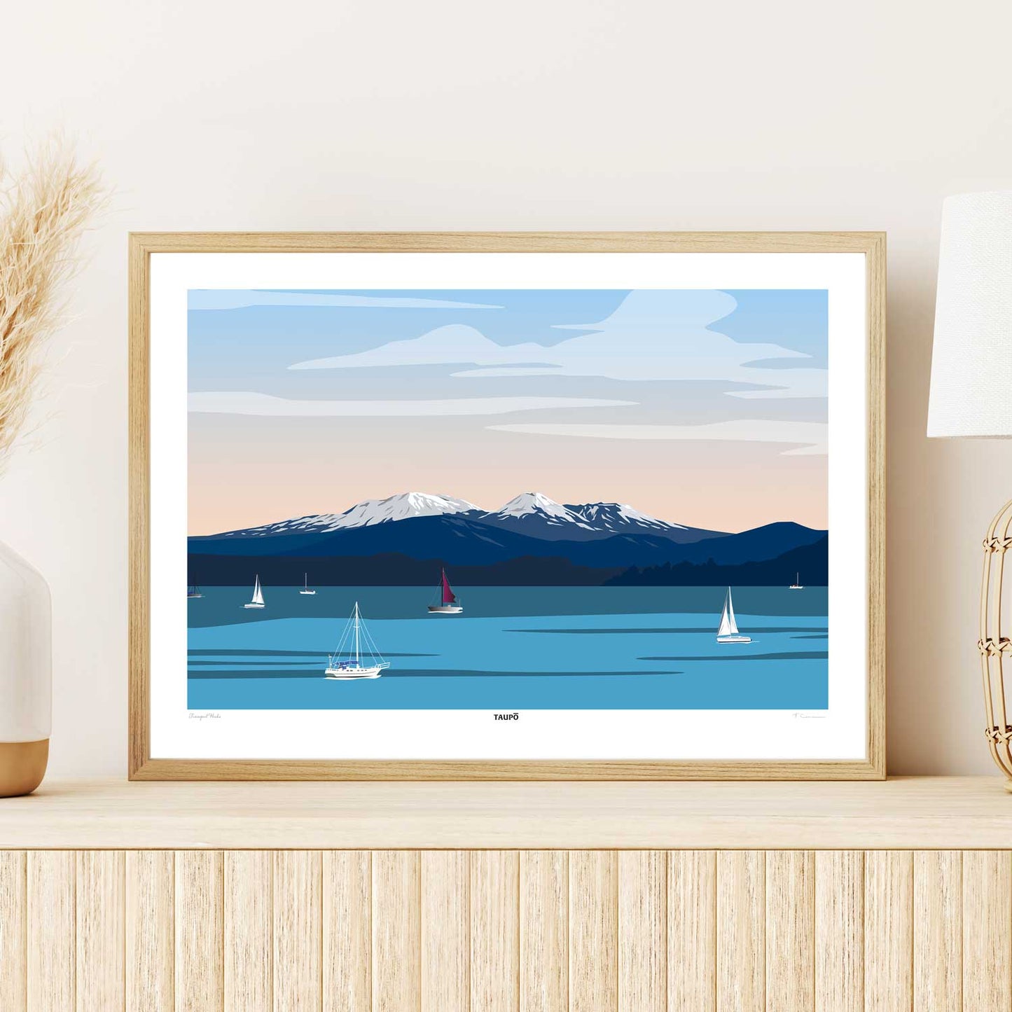 Taupō - Tranquil Peaks - Travel poster, New Zealand