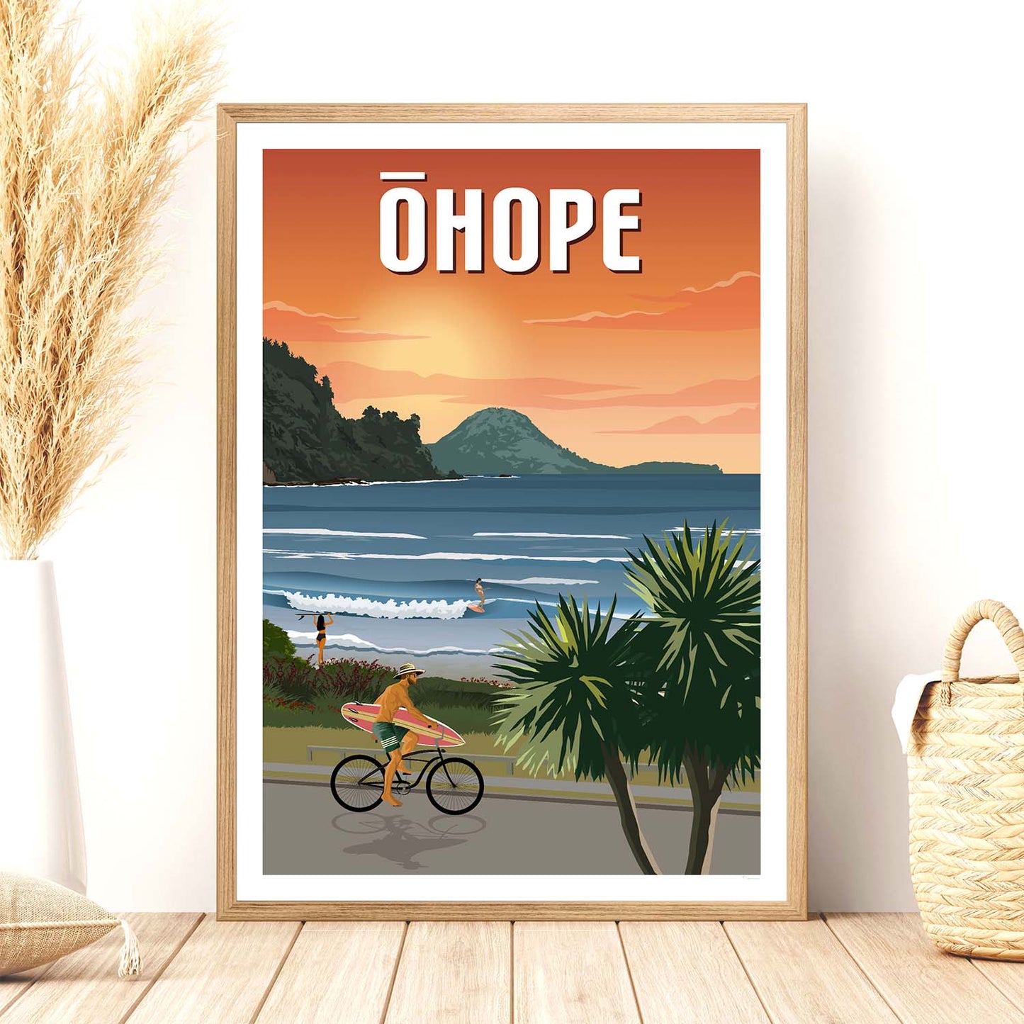 Ōhope Beach Sunset - Travel Poster, New Zealand