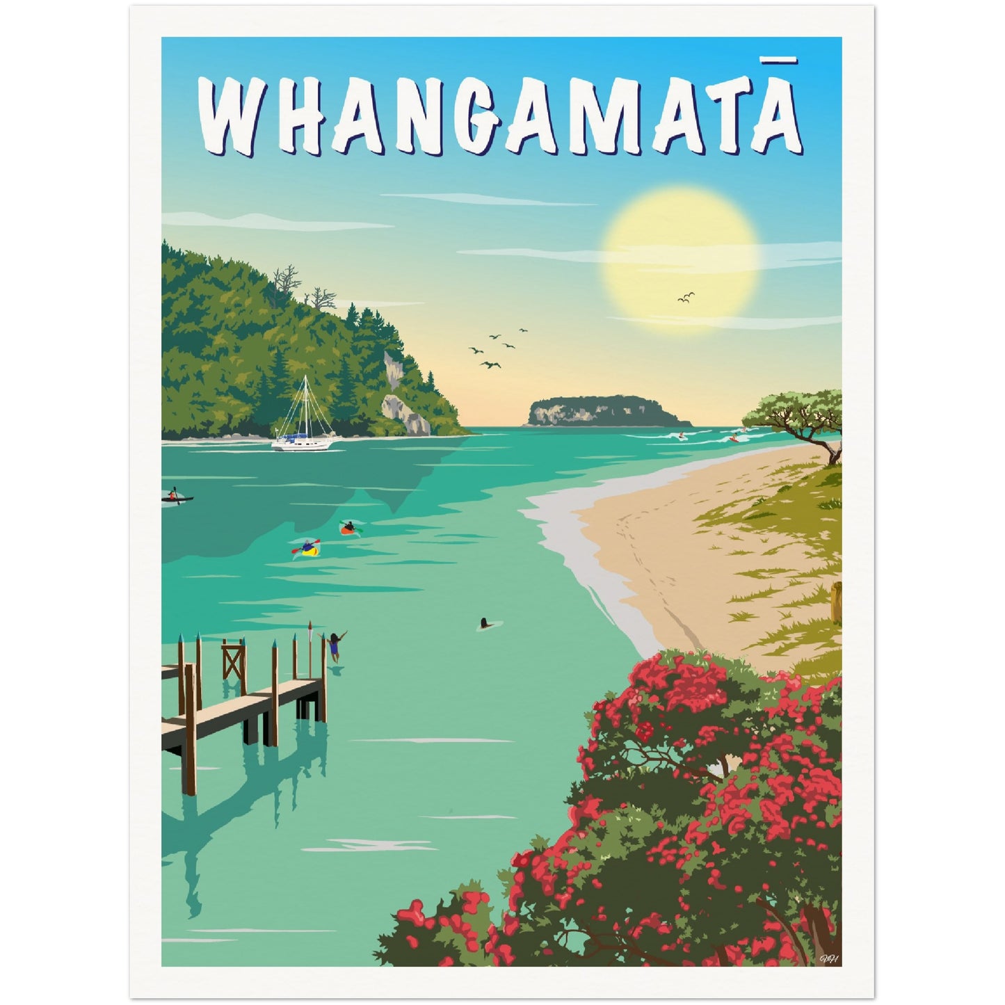 Whangamatā Travel Poster, New Zealand