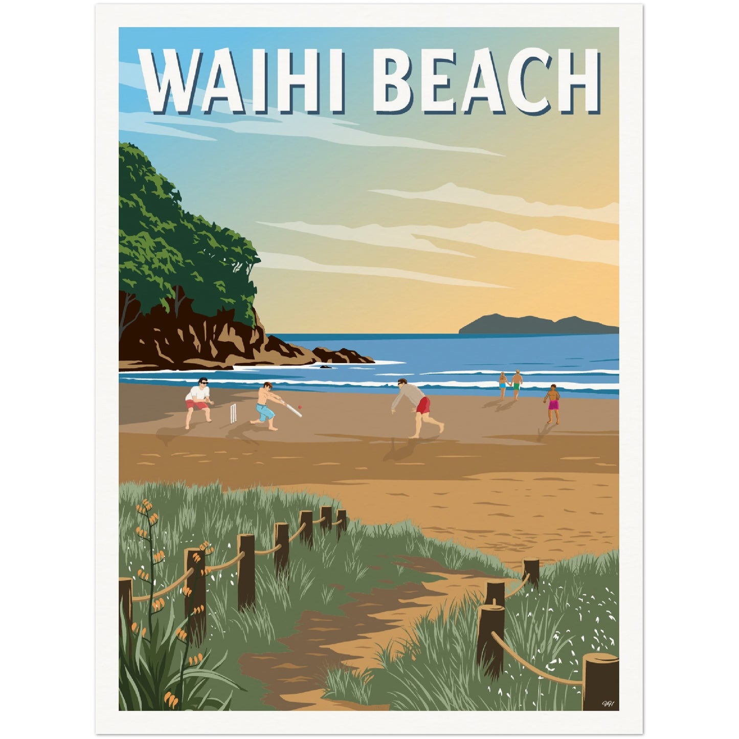 Waihi Beach Travel Poster, New Zealand
