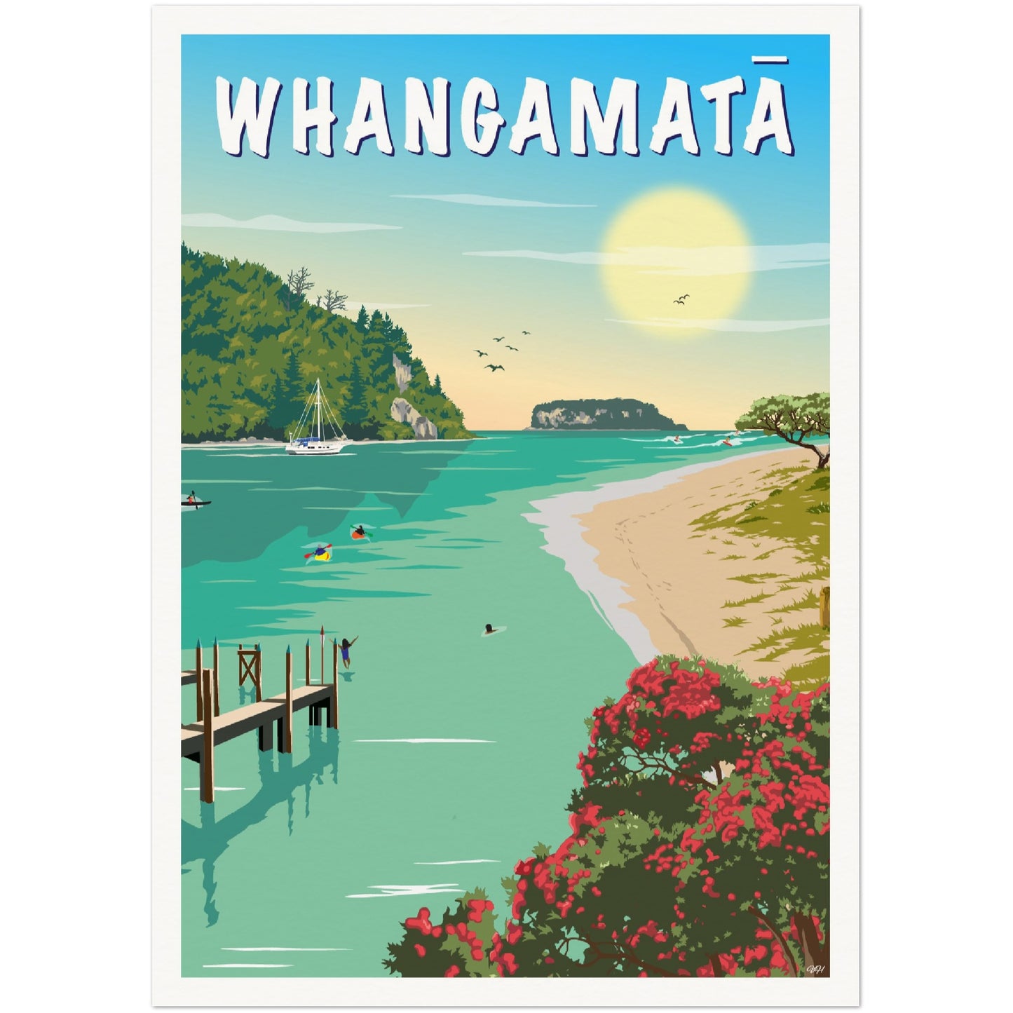 Whangamatā Travel Poster, New Zealand