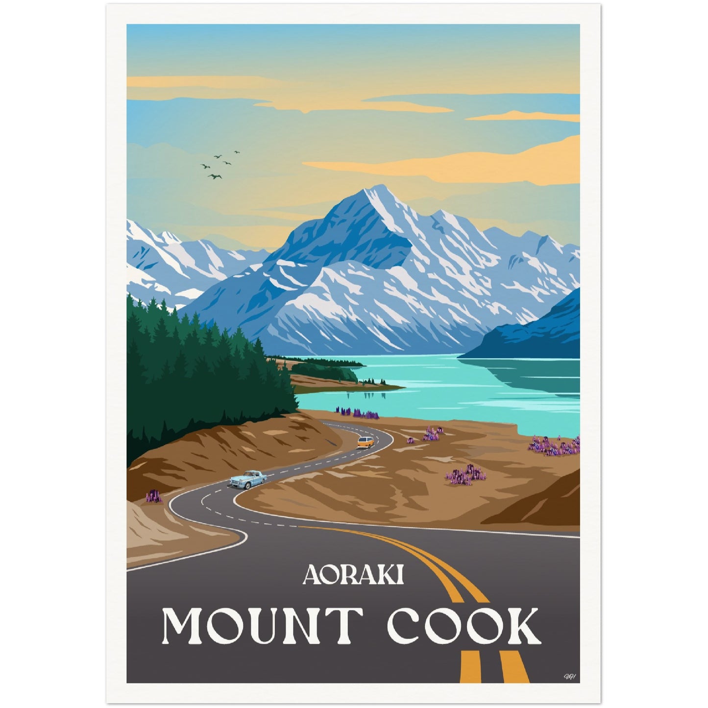 Aoraki - Mount Cook Travel Poster, New Zealand