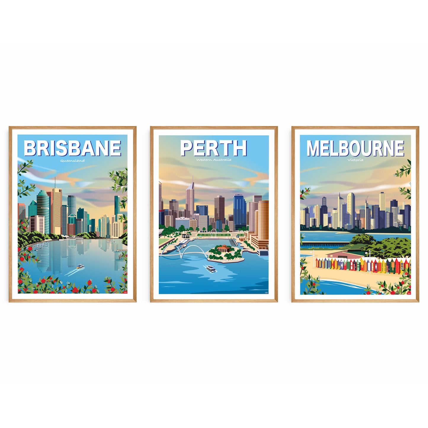 The Aussie Capitals Triptych - Brisbane, Perth, Melbourne