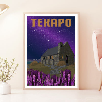 Tekapo Travel Poster, New Zealand