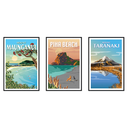 The Surf Highway Triptych - Piha, Taranaki, Mt Maunganui