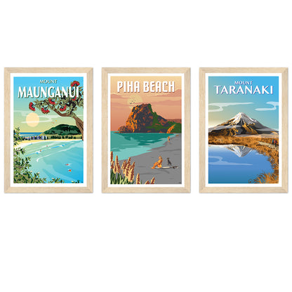 The Surf Highway Triptych - Piha, Taranaki, Mt Maunganui
