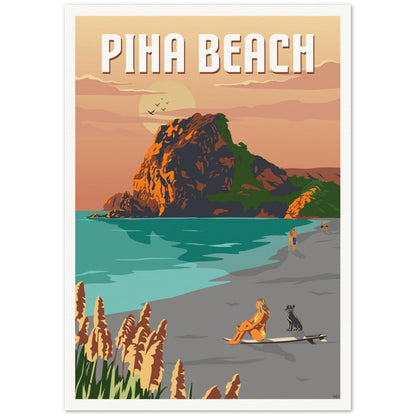 Piha Beach Travel Poster, New Zealand - VivaHome