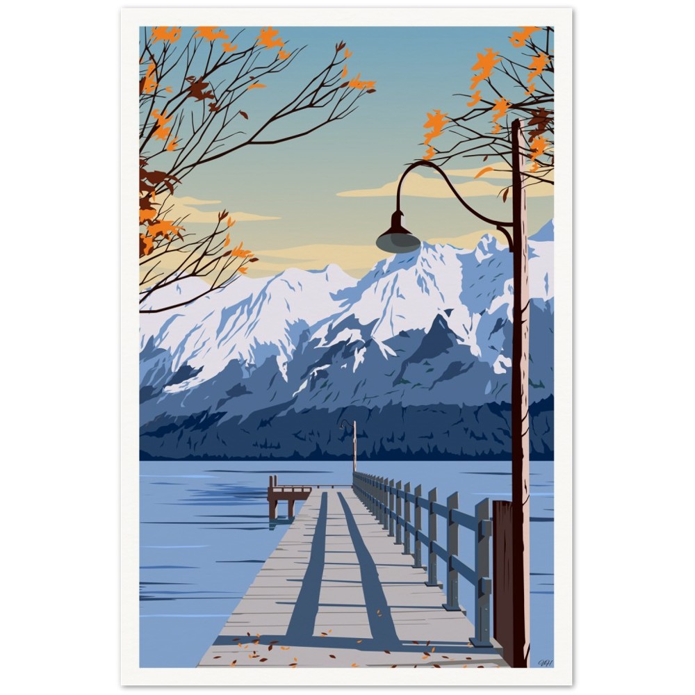 Glenorchy Wharf Autumn Travel Poster, New Zealand