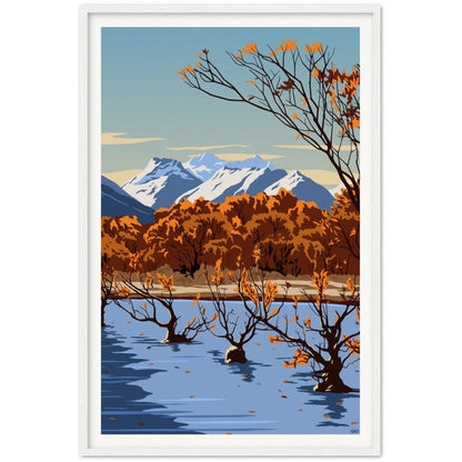 Glenorchy Willow Trees Autumn Travel Poster, New Zealand