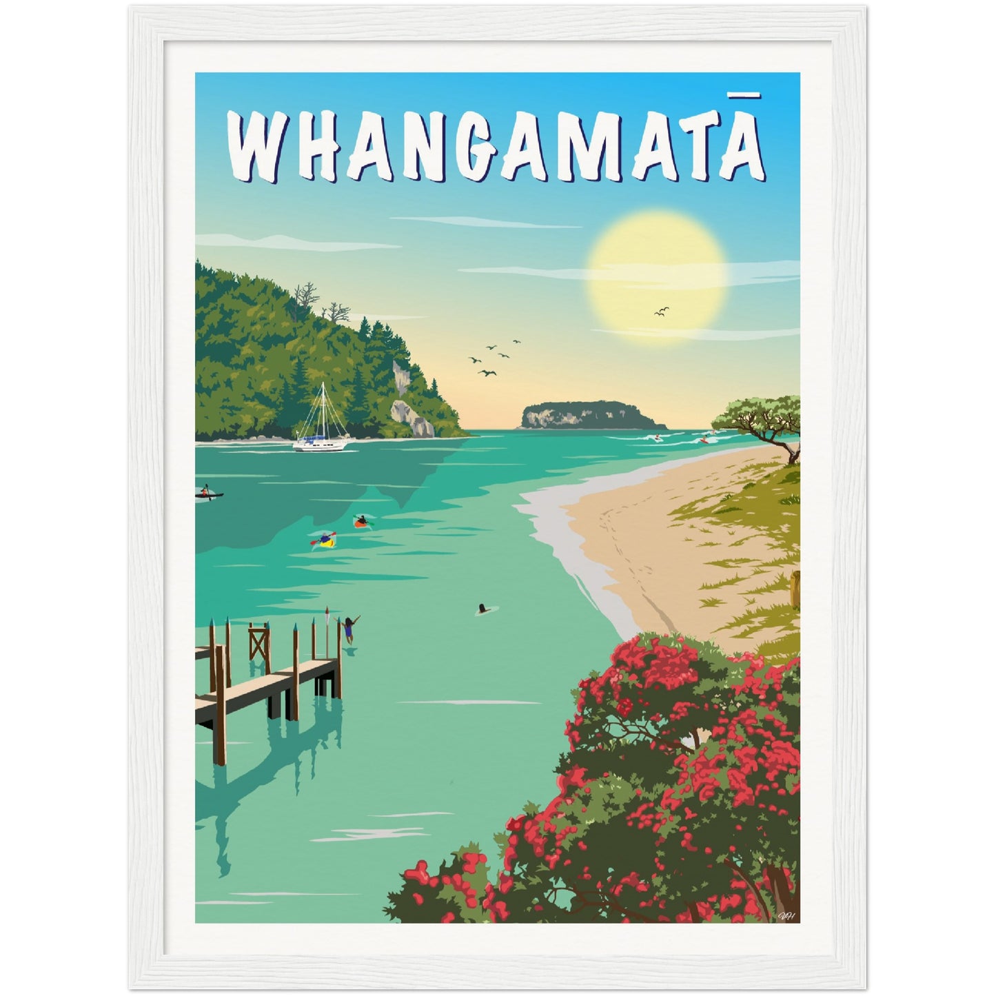 Whangamatā Travel Poster, New Zealand