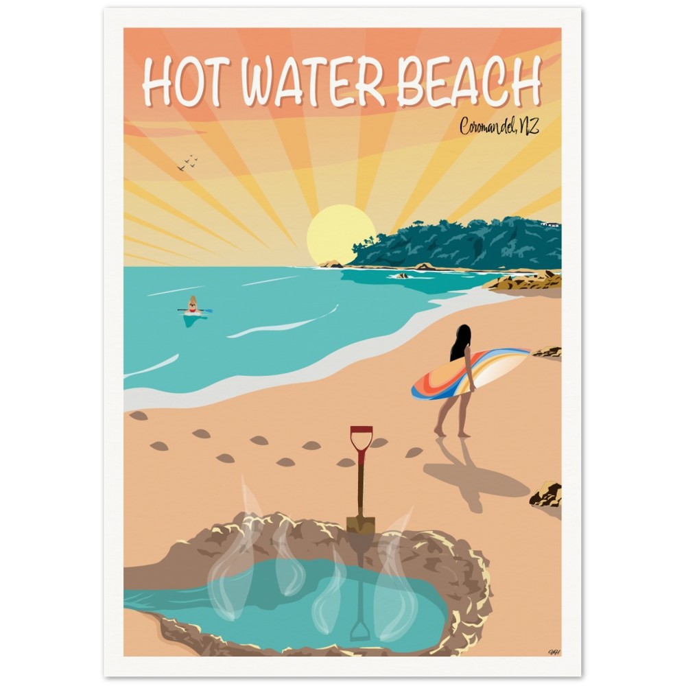 Hot Water Beach Travel Poster, New Zealand