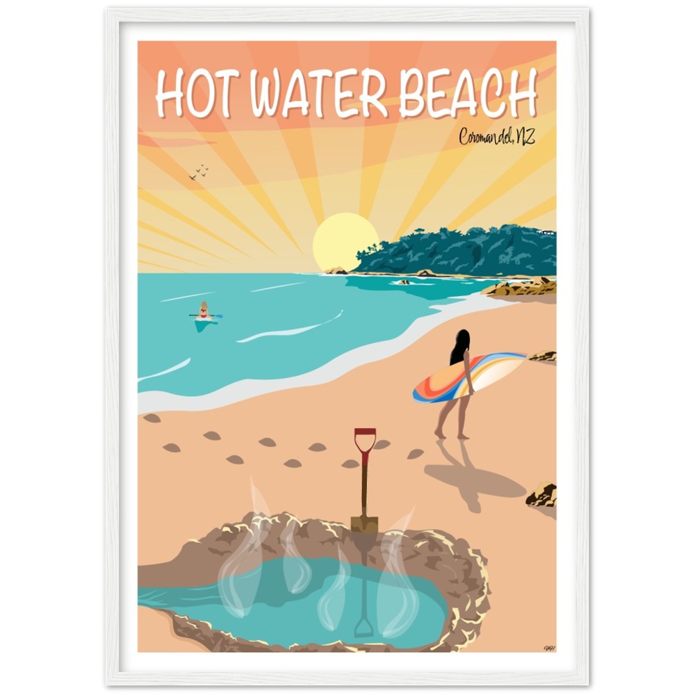 Hot Water Beach Travel Poster, New Zealand