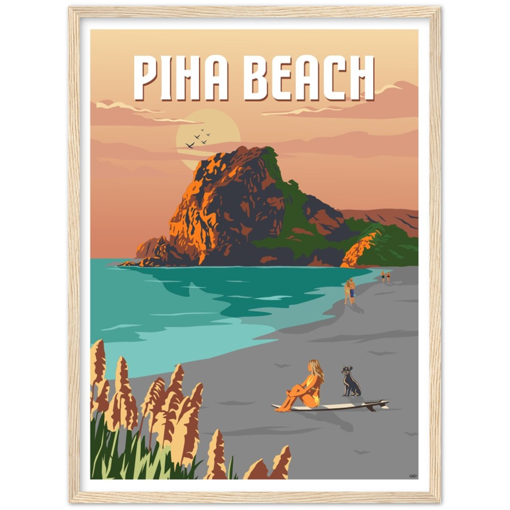Piha Beach Travel Poster, New Zealand