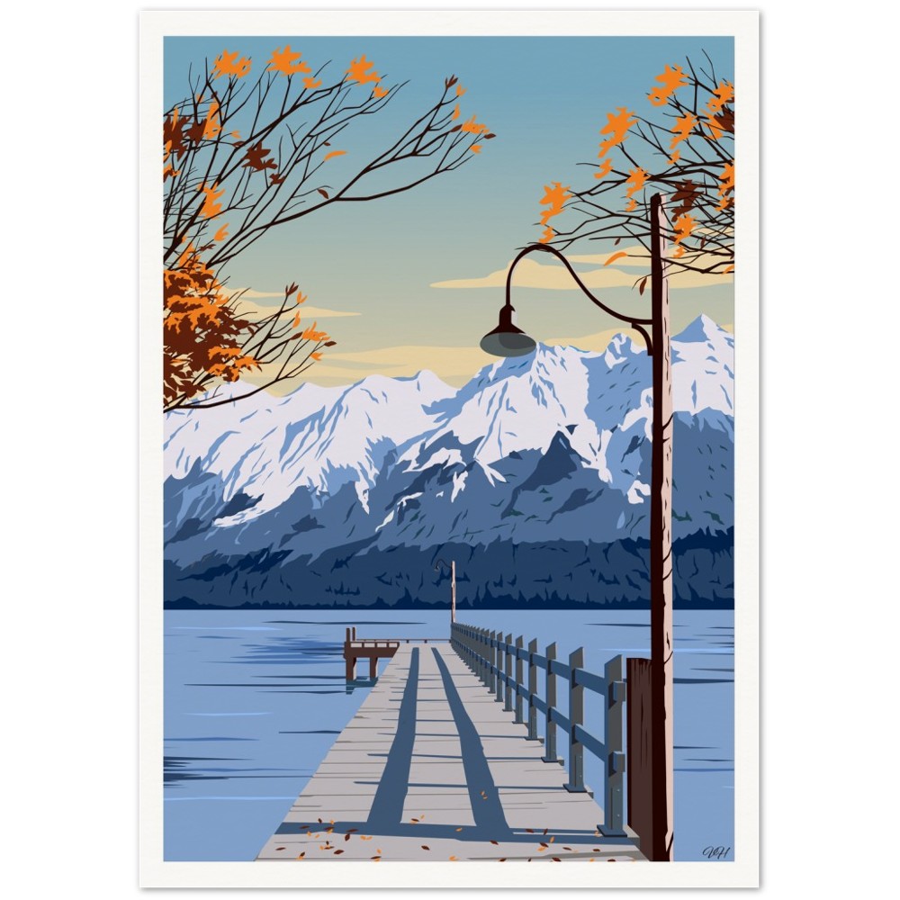 Glenorchy Wharf Autumn Travel Poster, New Zealand