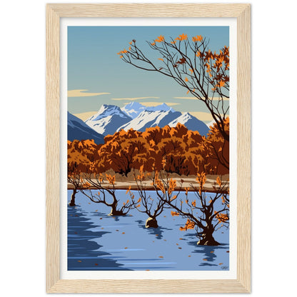 Glenorchy Willow Trees Autumn Travel Poster, New Zealand