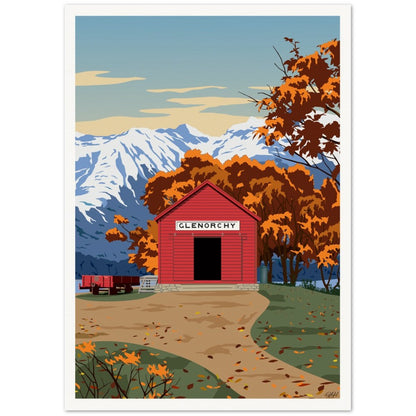 Glenorchy Red Shed Autumn Travel Poster, New Zealand