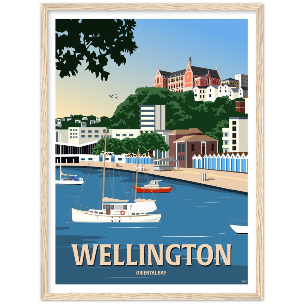 Wellington - Oriental Bay - Travel Poster, New Zealand